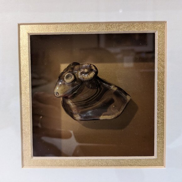 Vintage Chinese Horoscope Shadow Art Box w. Ceramic Goat Ram Sheep - Astrology - Picture 3 of 6